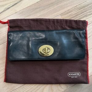 Coach Black Leather Clutch with Gold Hardware
